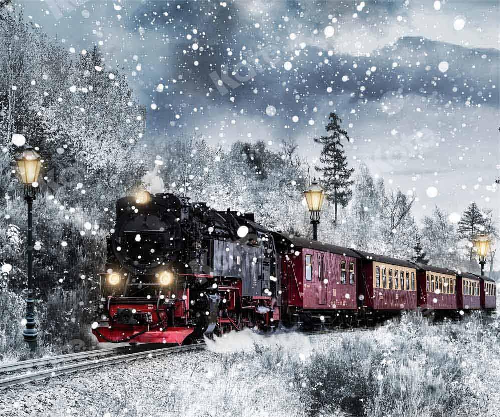 Kate Winter Weihnachten Zug Hintergrund Schnee – Katebackdrop.de