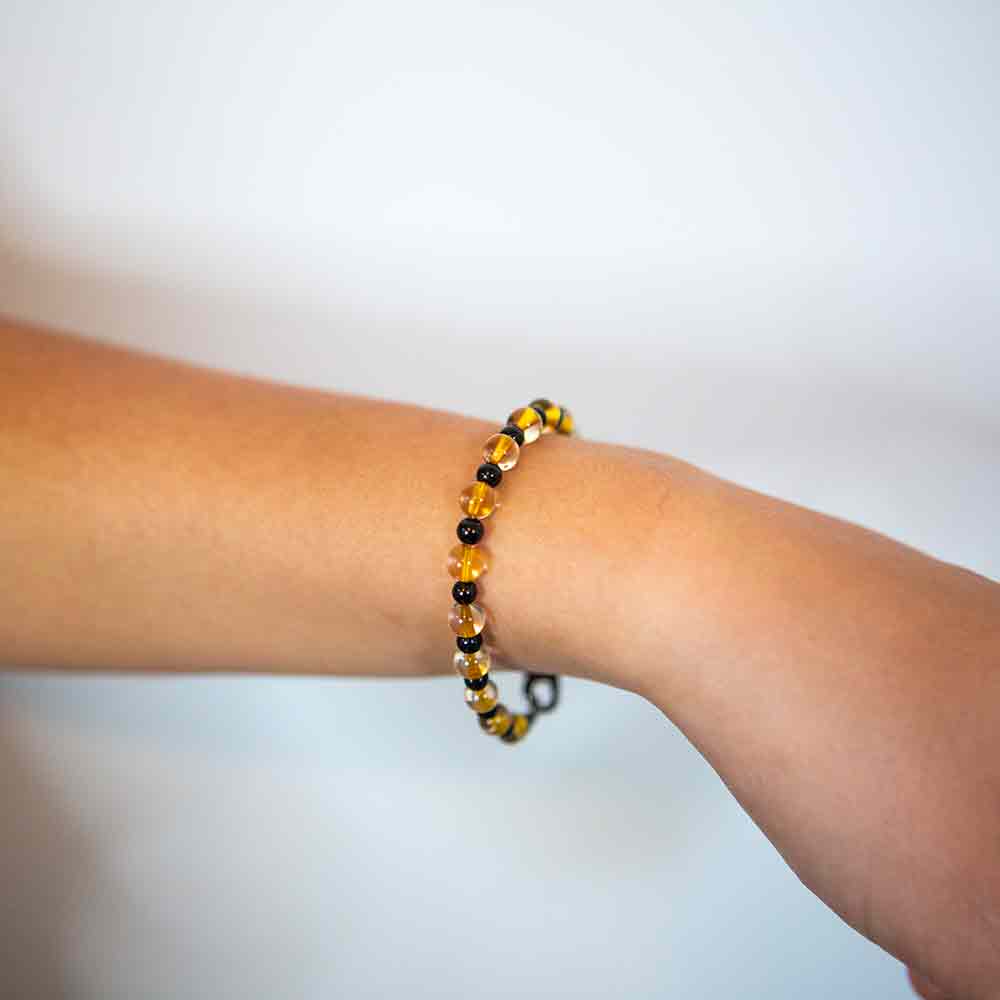 citrine and onyx bracelet modeled on wrist