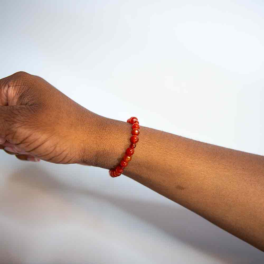 carnelian bracelet modeled on wrist