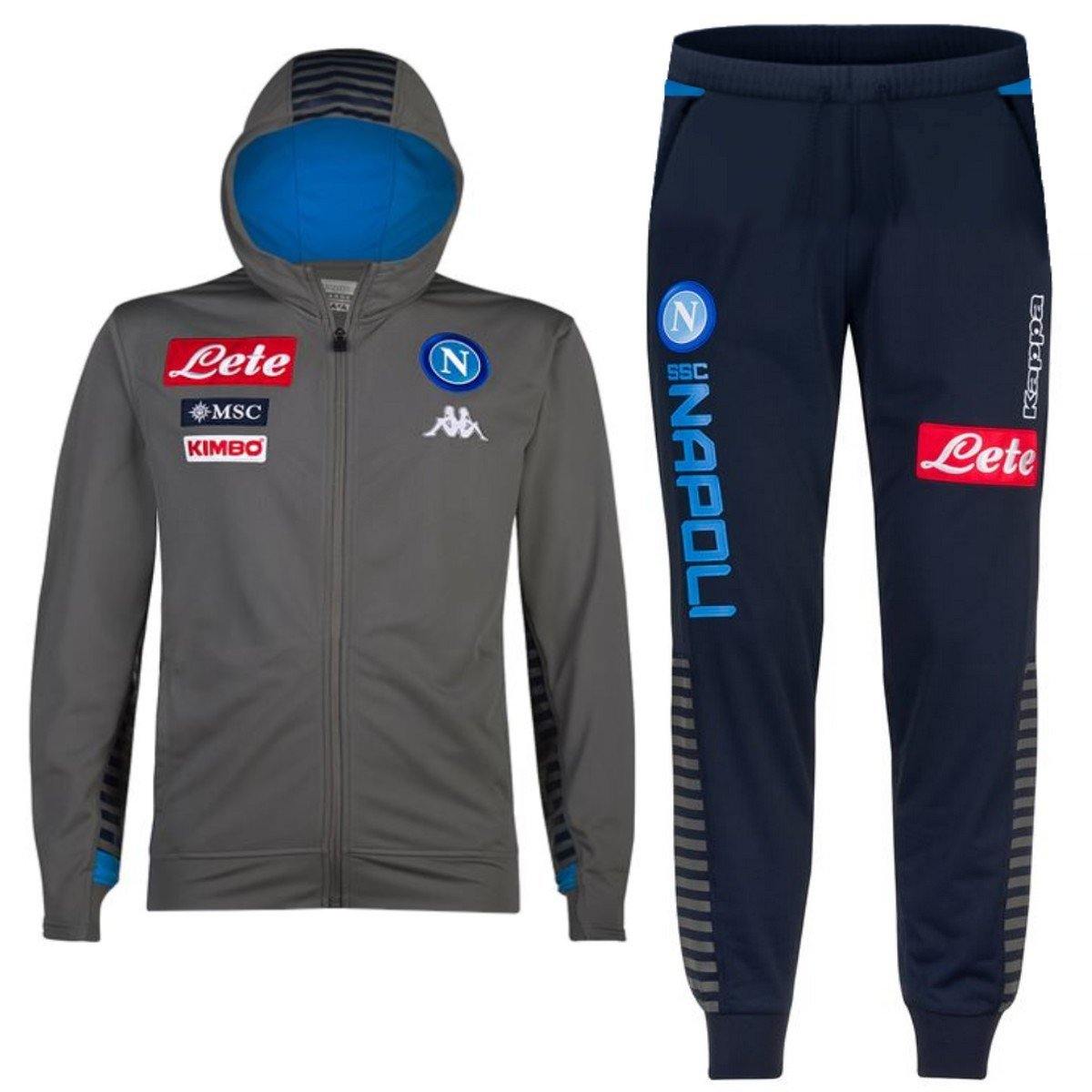 Kappa SSC Napoli Representation Tracksuit in Grey Microfibre with Hood ...
