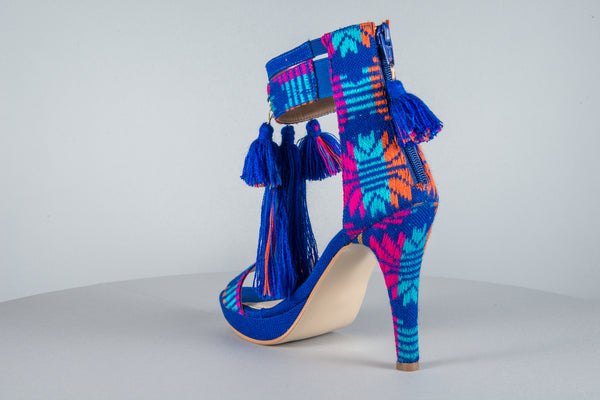 blue embroidered heels