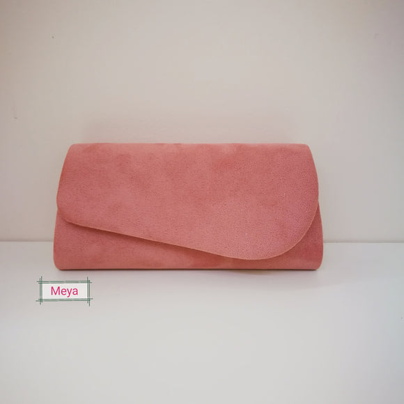 pink suedette clutch bag