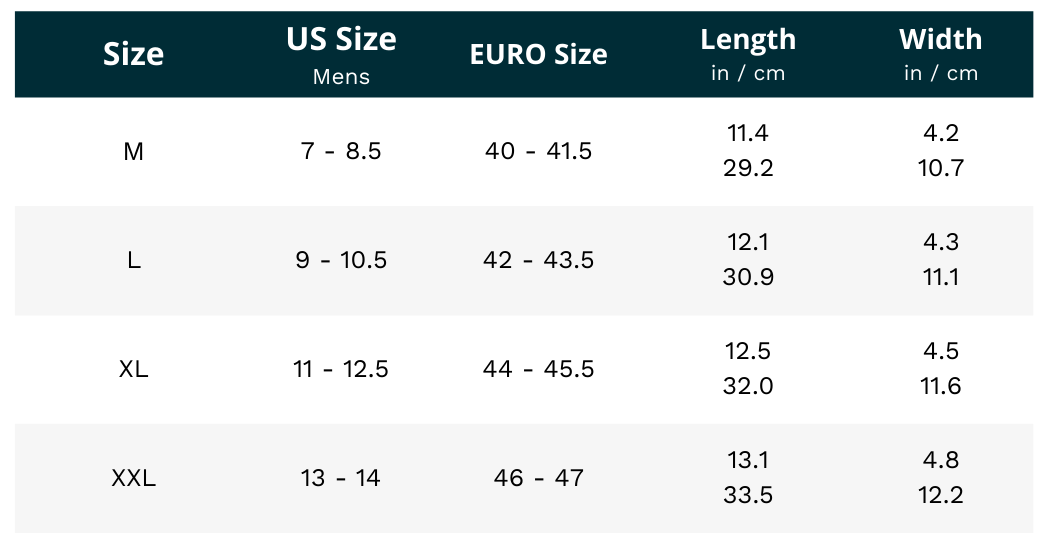 galoshes sizing chart