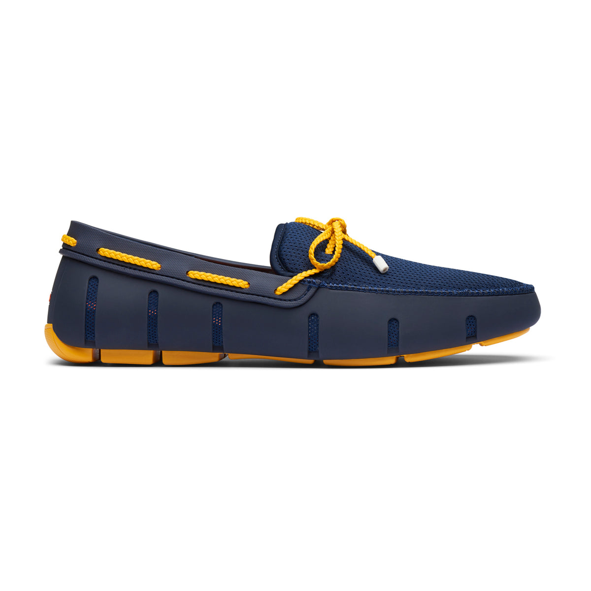 navy and gold loafers