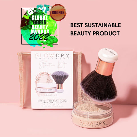 fkae tan drying powder glowdry best sustainable beauty product global beauty awards 2022