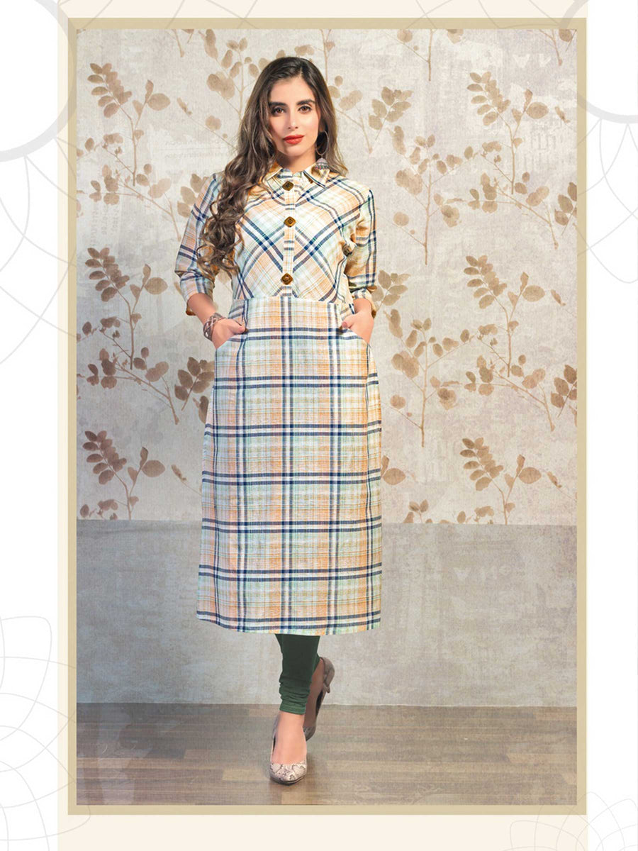 Designer Papaya Whip Color Cotton Rayon Fabric Fancy Readymade Kurti