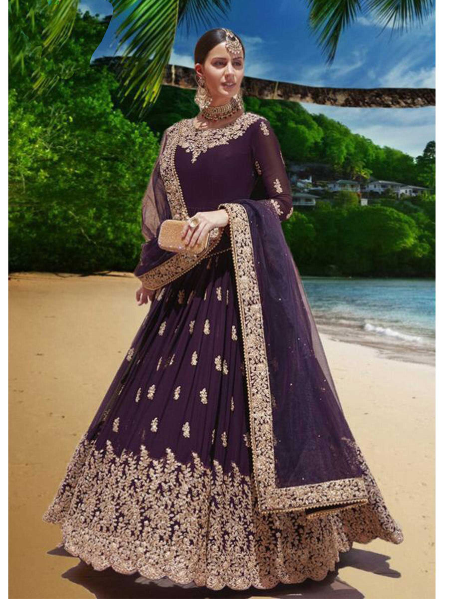 Designer Rebecca Purple Color Heavy Faux Georgette Anarkali Suit