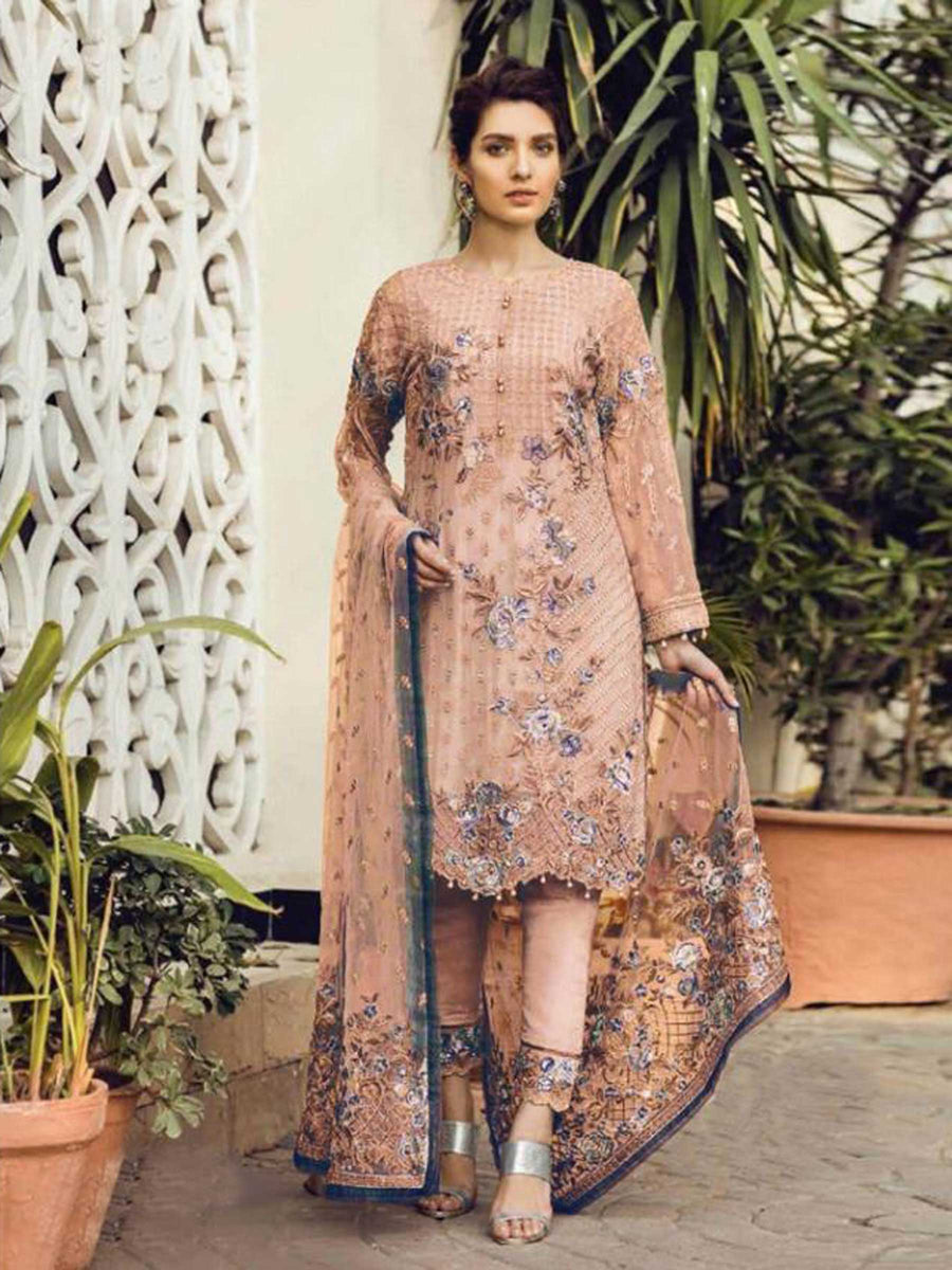 Stunning Peach Color Georgette Party Wear Pakistani Style Suit