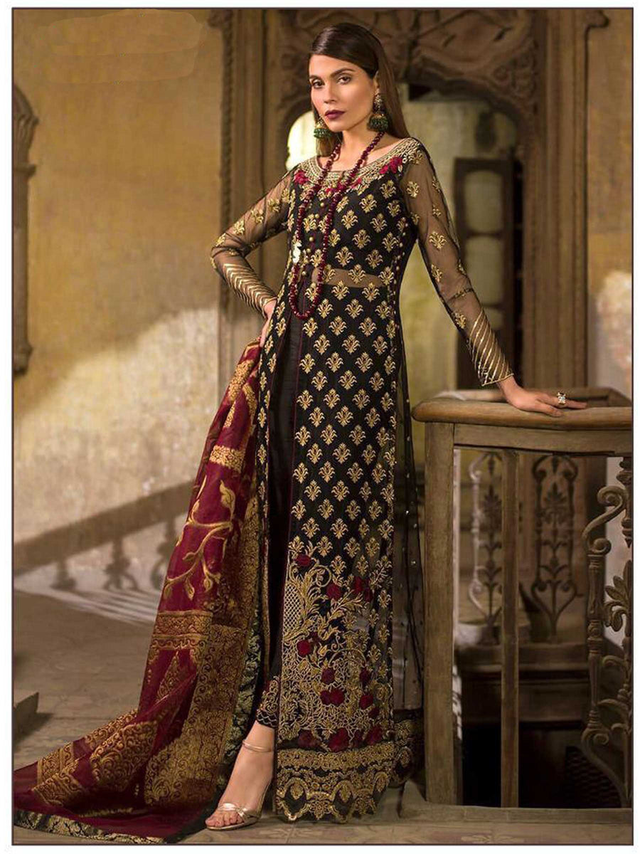 Stunning Black Color Heavy Net Jacquard Work Pakistani Style Suit