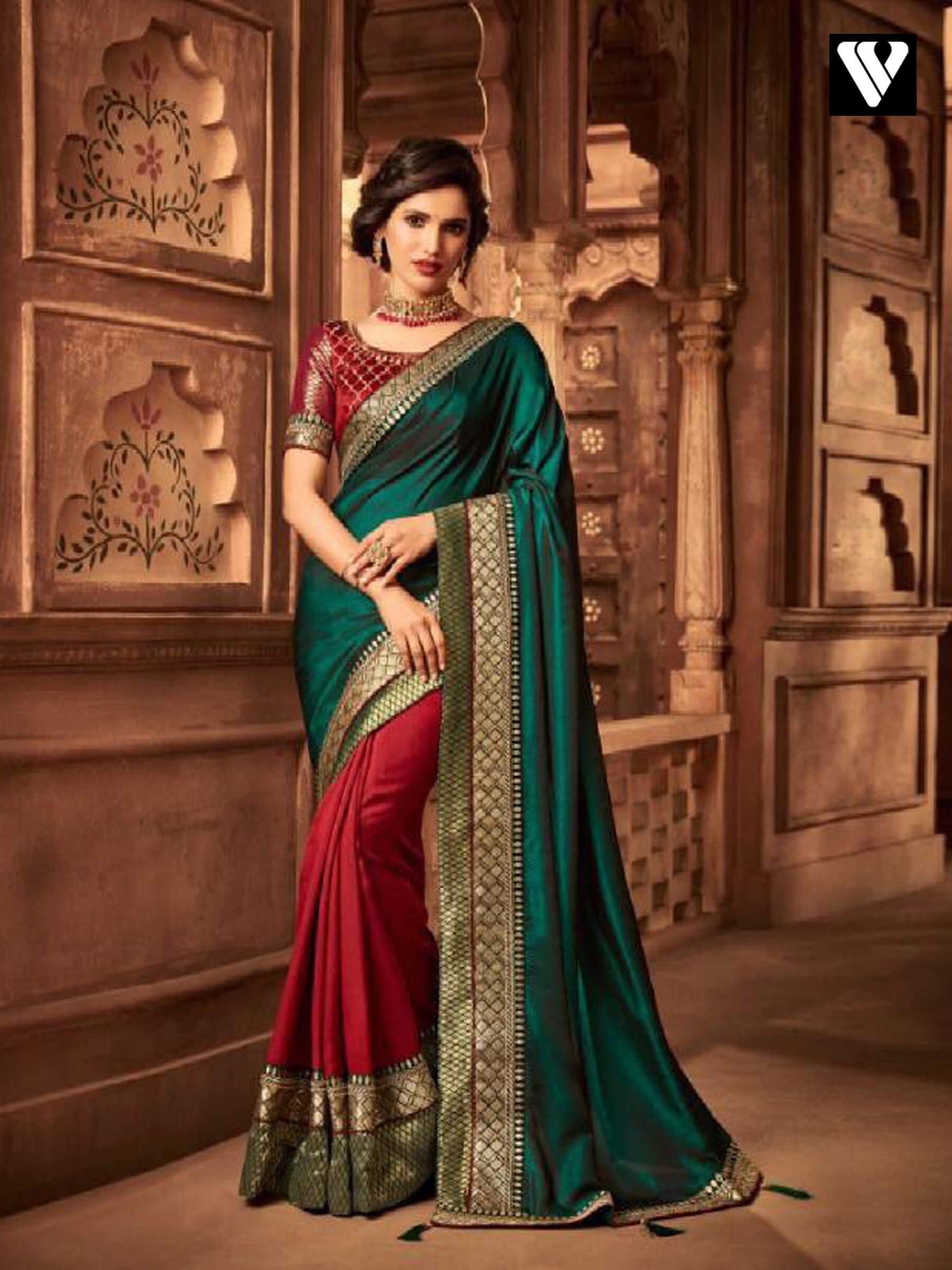 Designer Dark Green Color Heavy Embroidery Silk Saree