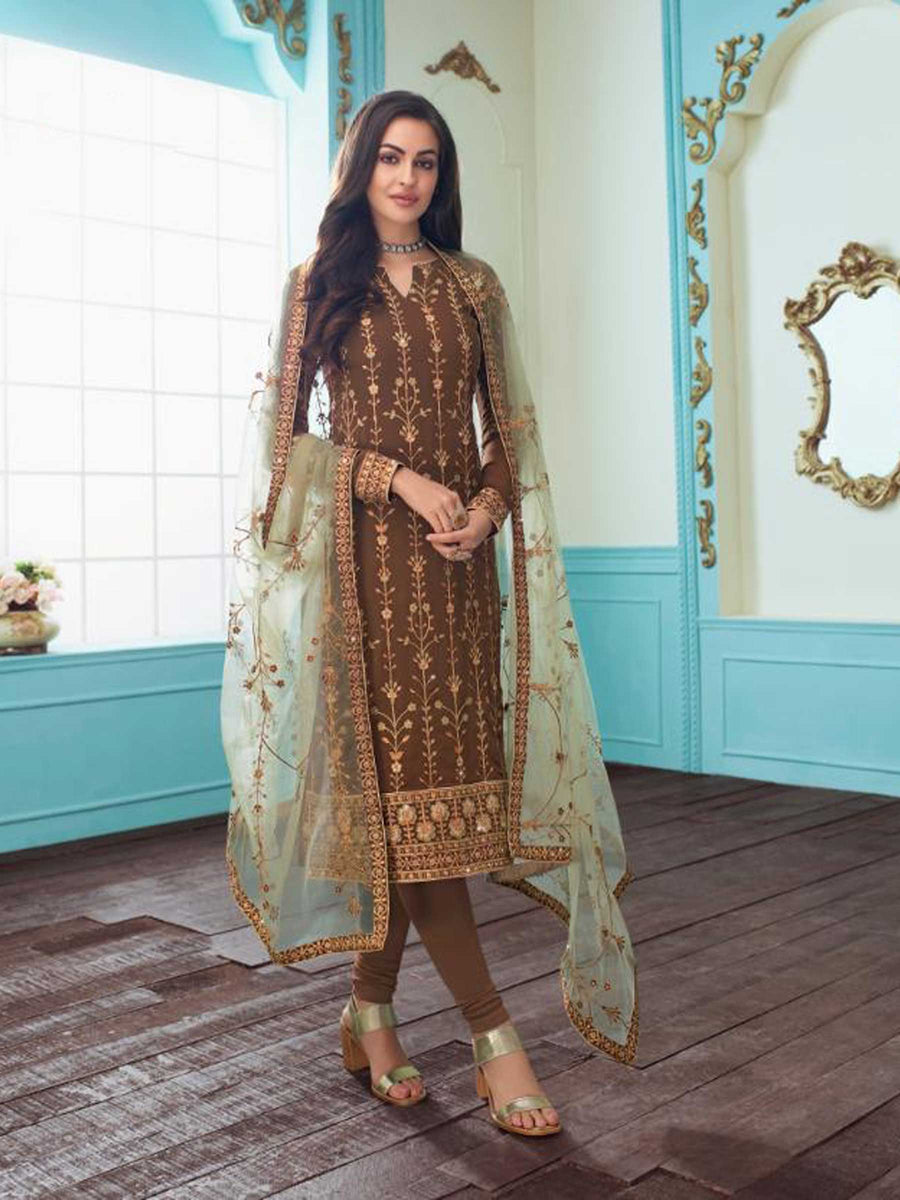 Designer Sienna Color Real Georgette Heavy Embroidered Salwar Suit