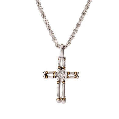 CANIAS COLLECTION DOUBLE ROW CROSS WITH 18IN CHAIN NECKLACE