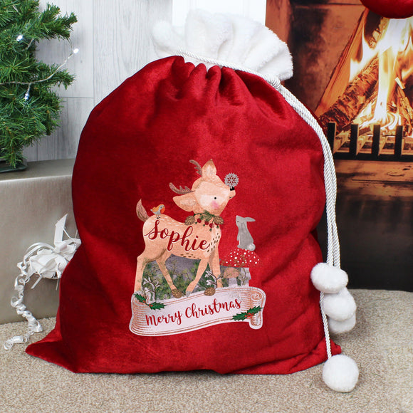 Luxury Personalised Cute Santa's Sack - Fawn Design Christmas 