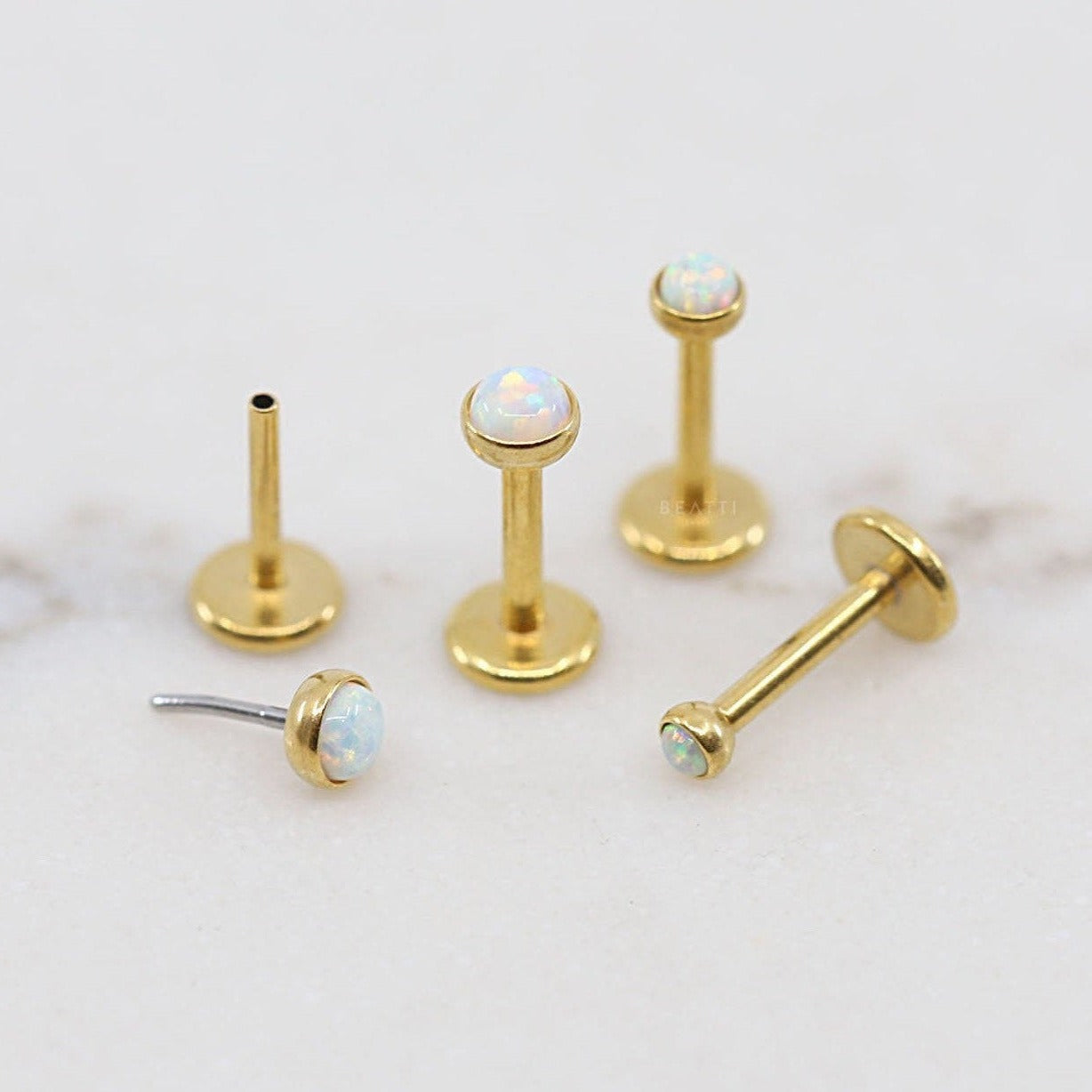 14kt Gold Nose Ring Gold Nose Stud Opal Crescent Moon and Star 