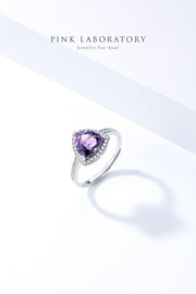 紫水晶三角形戒指 | 925純銀鍍白金 - Pink Laboratory