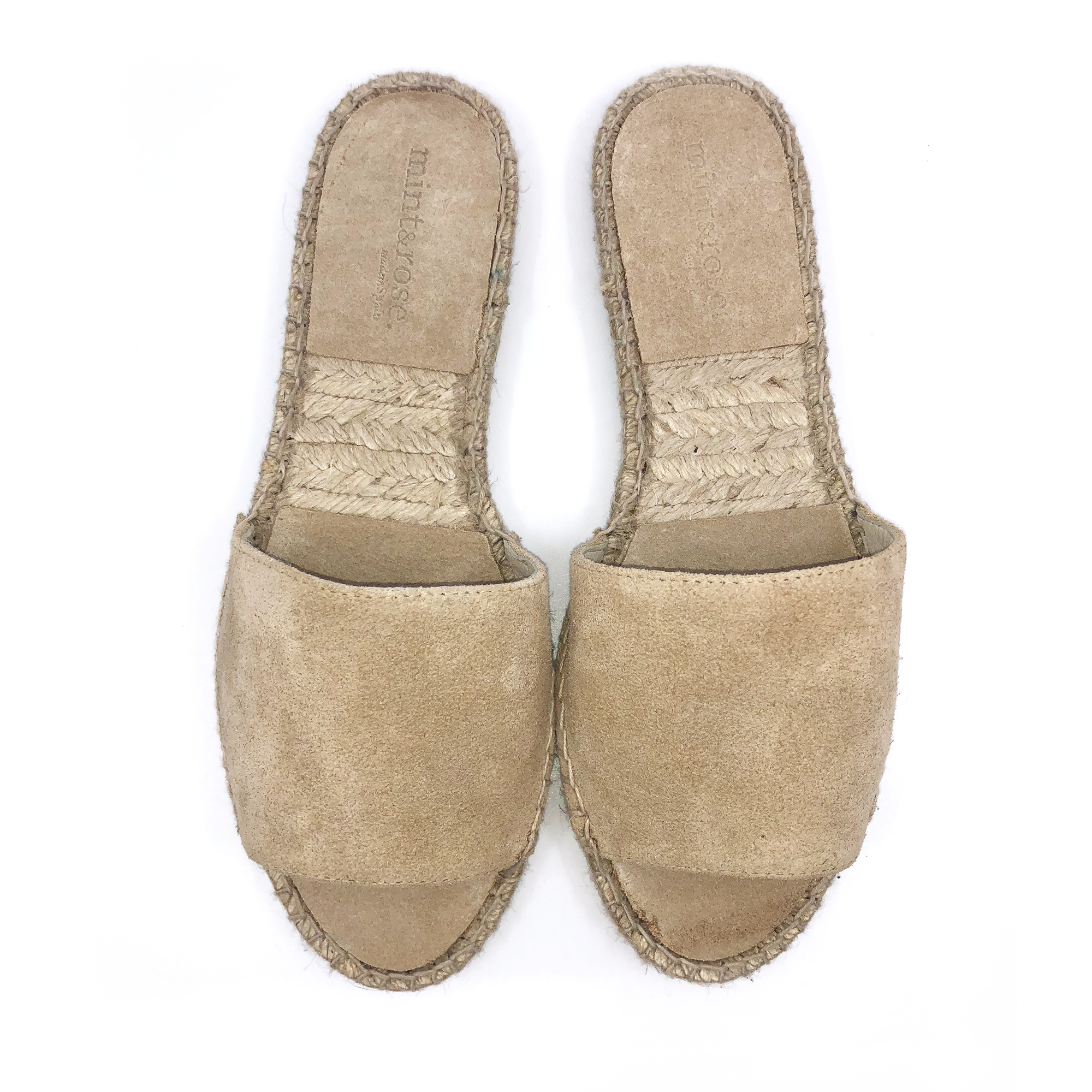 Mint&Rose Beige suede espadrille slides