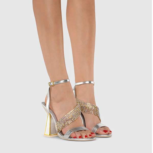 Kat Maconie Mila silver metallic embellished sandal