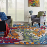 8’x 11’ Multicolored Leaves Indoor Outdoor Area Rug