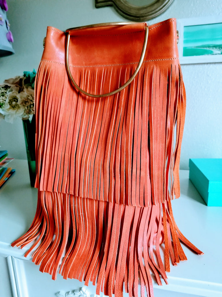 Orange Leather Fringe Tassel Tote – Zai & Ami Designs
