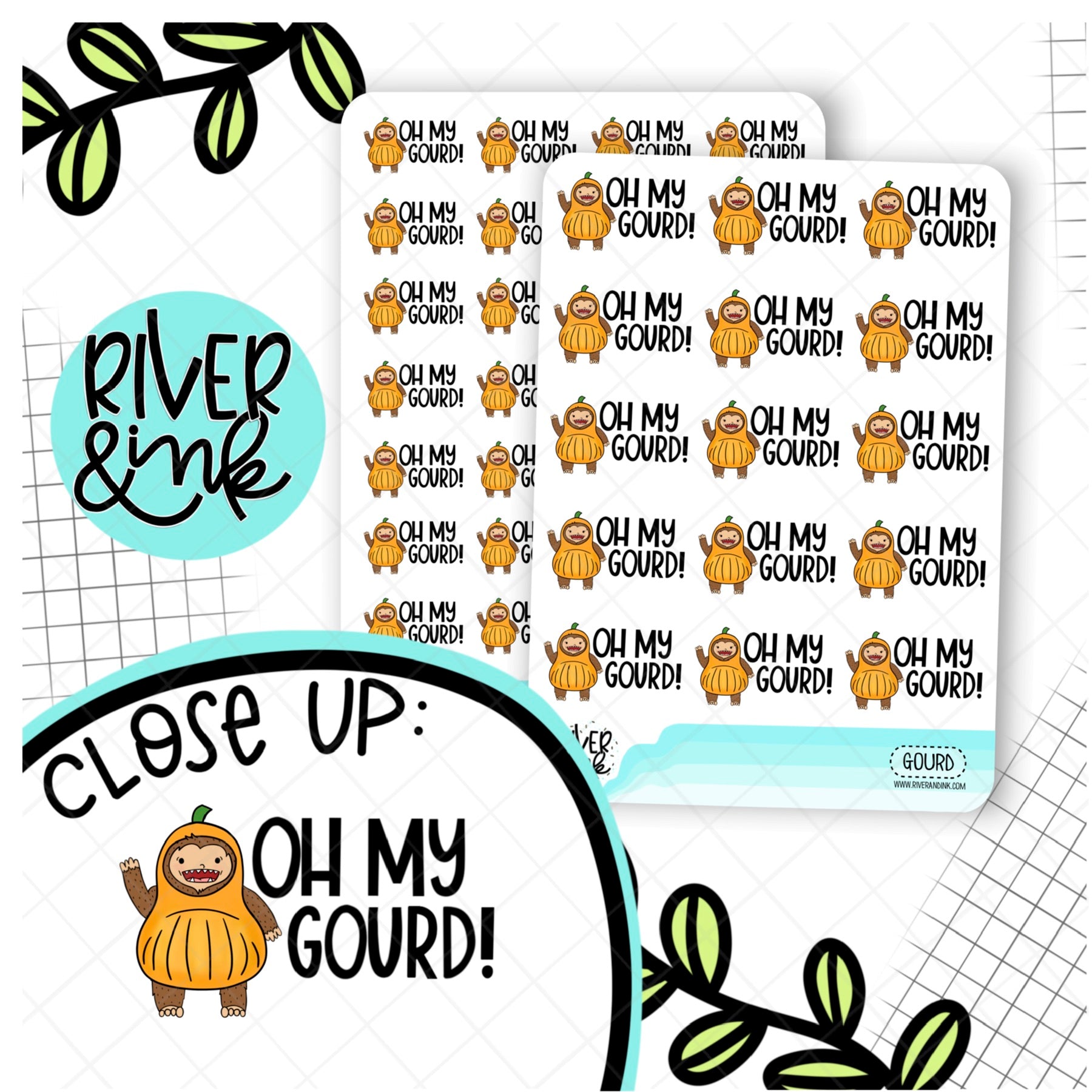 Oh My Gourd Biggie Sass Planner Character Hand Drawn Planner Sticker River Ink