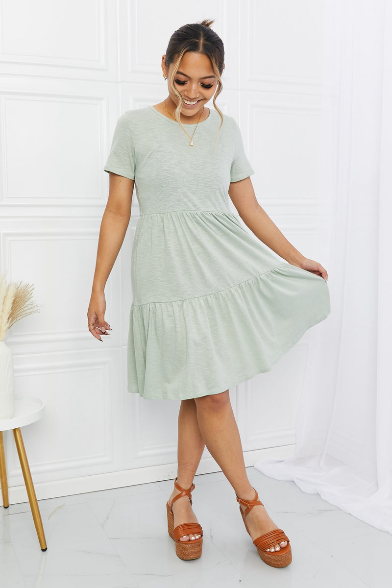 BOMBOM Short Sleeve Round Neck Tiered Tee Dress - The Beauty Alley Boutique Inc