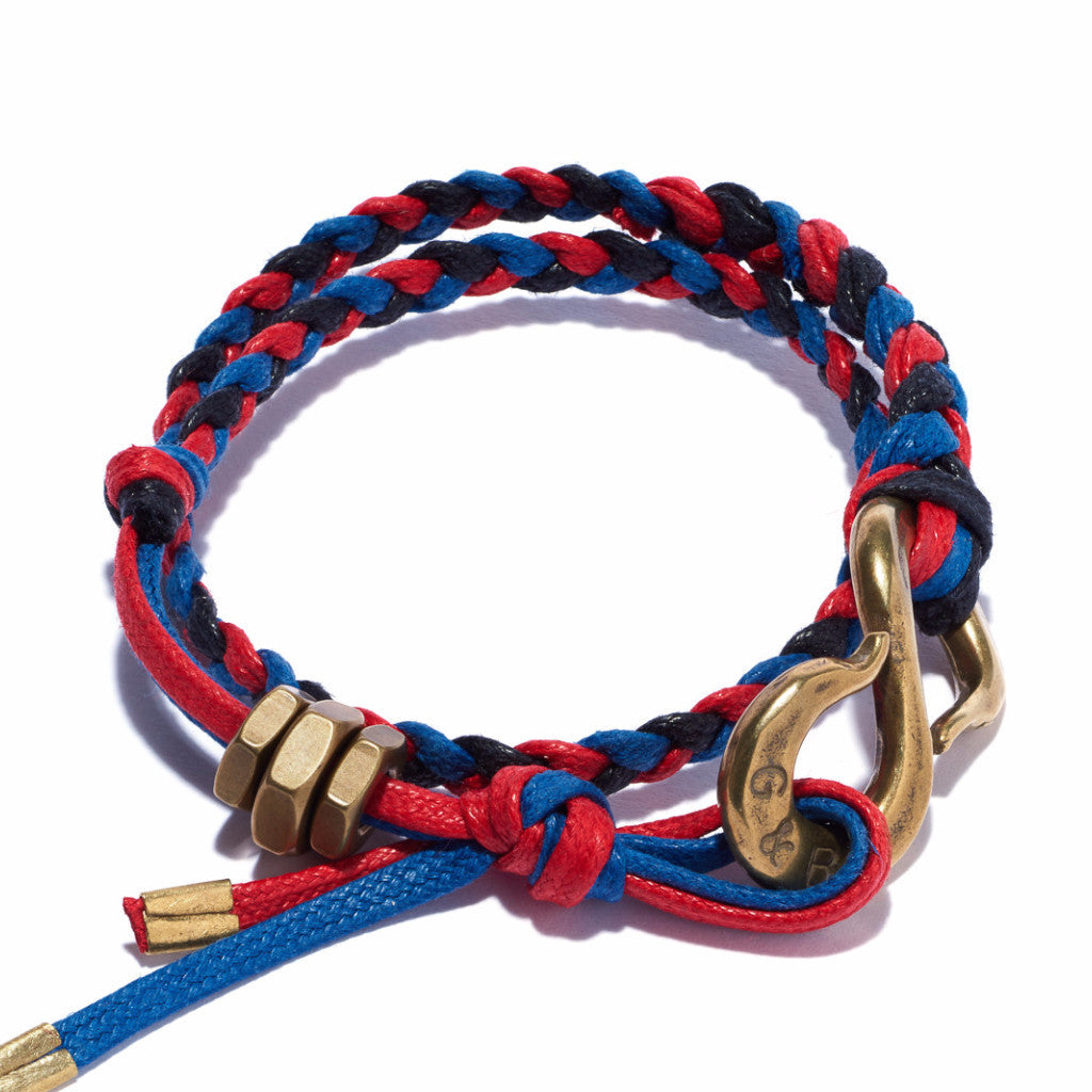 Giles & Brother - Braided S Hook Wrap Bracelet Red, Blue & Black