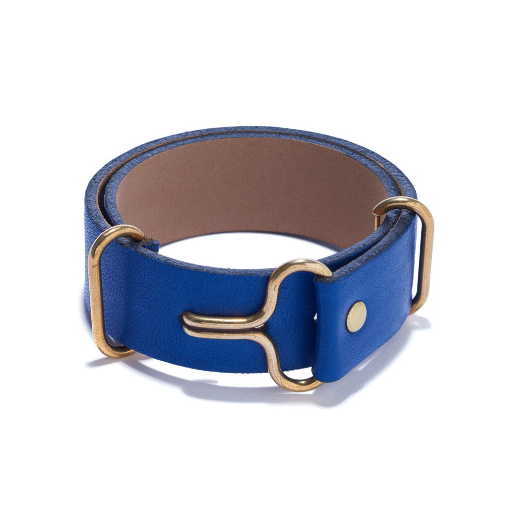 Giles & Brother - Blue Leather Wide Visor Cuff