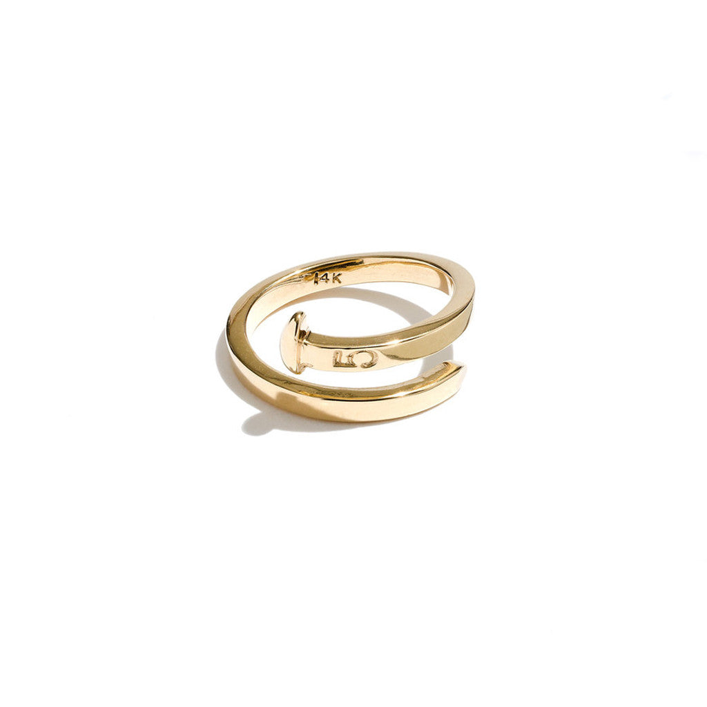 Giles & Brother - Mini Railroad Spike Crossover Ring in 14K Gold