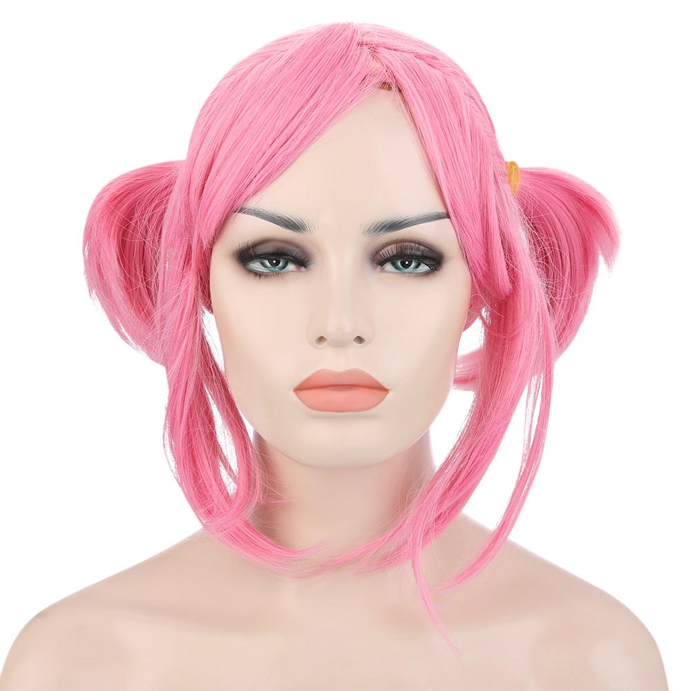 Women Split Type Medium Pink Wigs With 2 Ponytails Double