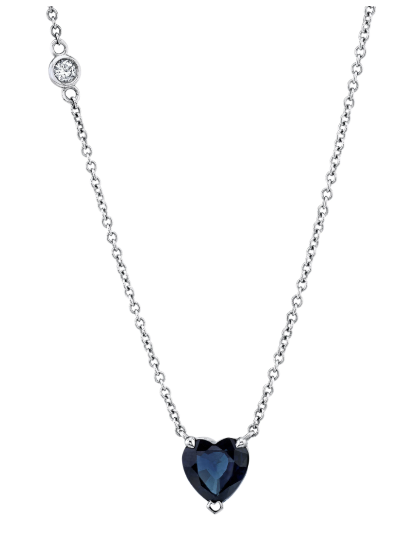 BLUE SAPPHIRE SOLITAIRE HEART NECKLACE