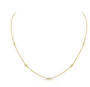 14K Yellow Gold 5 Bezel Baguette Diamond Station Necklace - Millo Jewelry