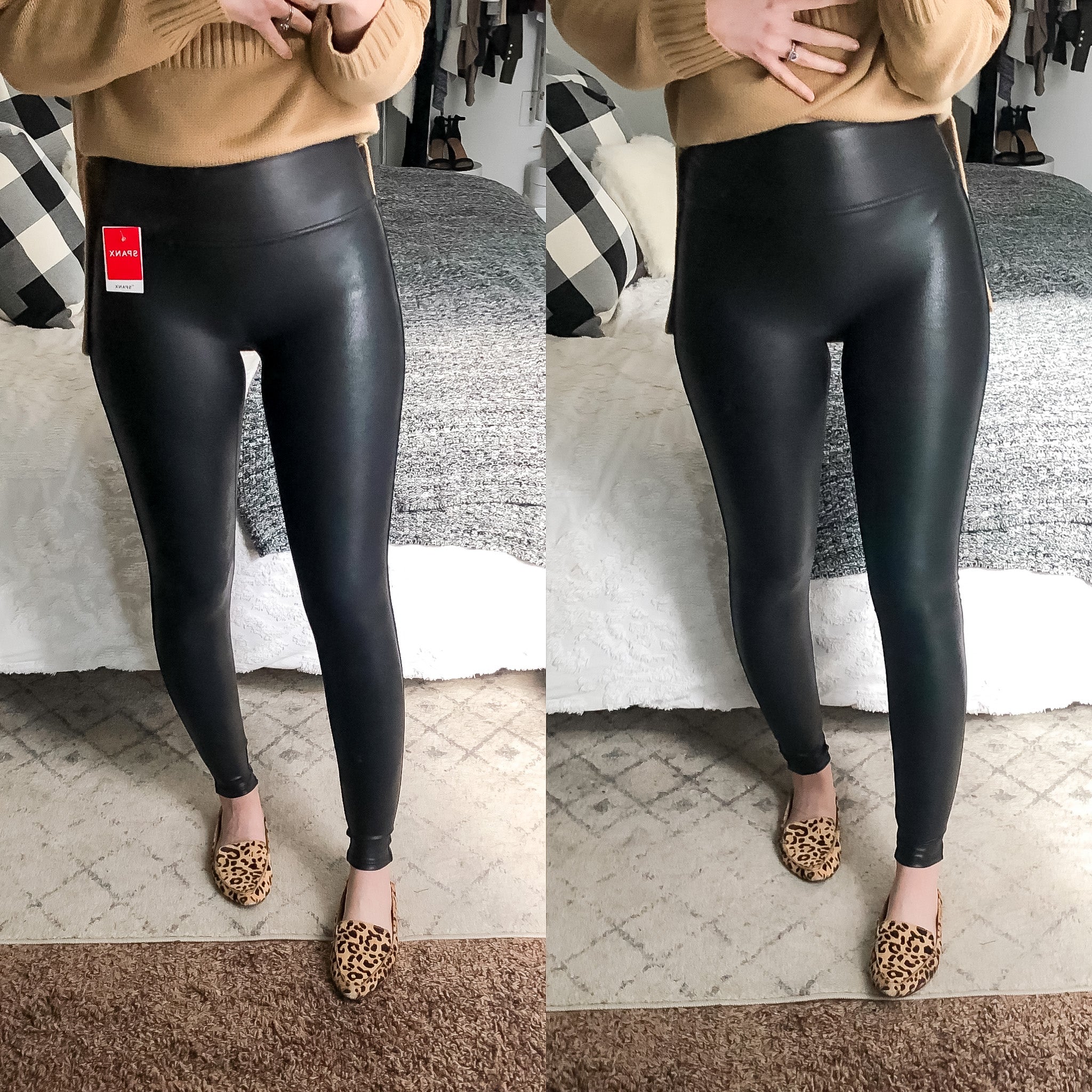 Faux stretch-leather leggings