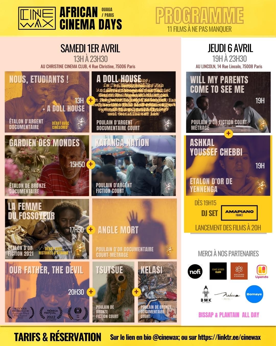 programme cinewax festival african cinema days avril 2023 fespaco à paris