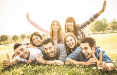 friends outside on a summer spring sunny day