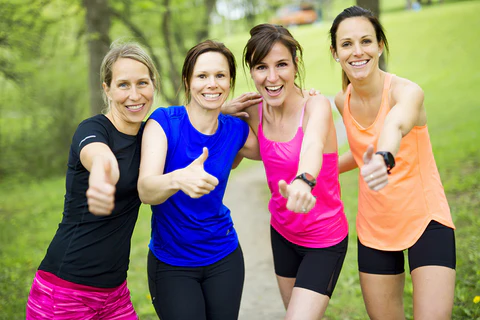 group of friends making exercise fun