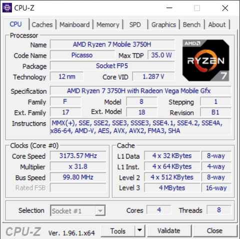 Screenshot of CPU-Z Base Screen