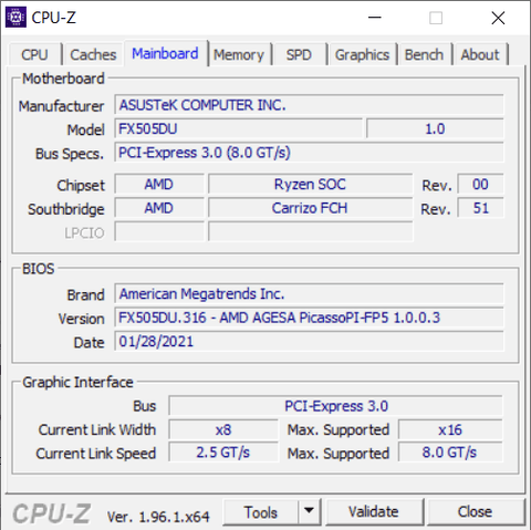 Screenshot of Mainboard Tab in CPU-Z
