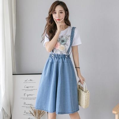 Cutsie Denim Suspender Skirt (Dark, Light) Skirt Tokyo Dreams Sky Blue S