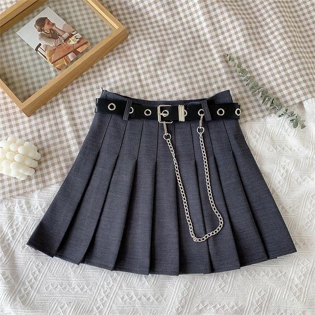 Harajuku Girl Pleated Skirt (Blue, Pink, Black, Purple, Grey)