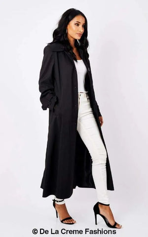 De La Creme Womens Oversized Velvet Trim Lightweight Swing Coat