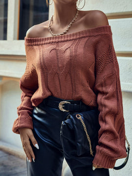 Cable-Knit Off-Shoulder Sweater