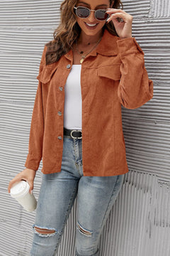 Color Block Button Front Corduroy Blouse