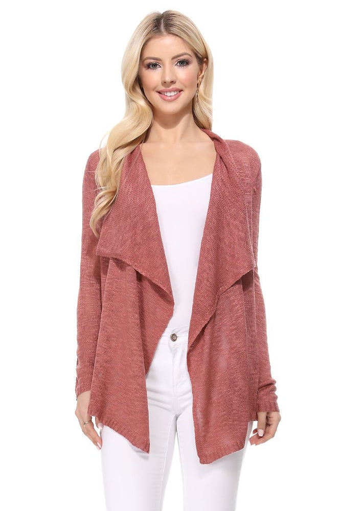 Open Front Soft Sheer Slub Cardigan | YEMAK Sweaters