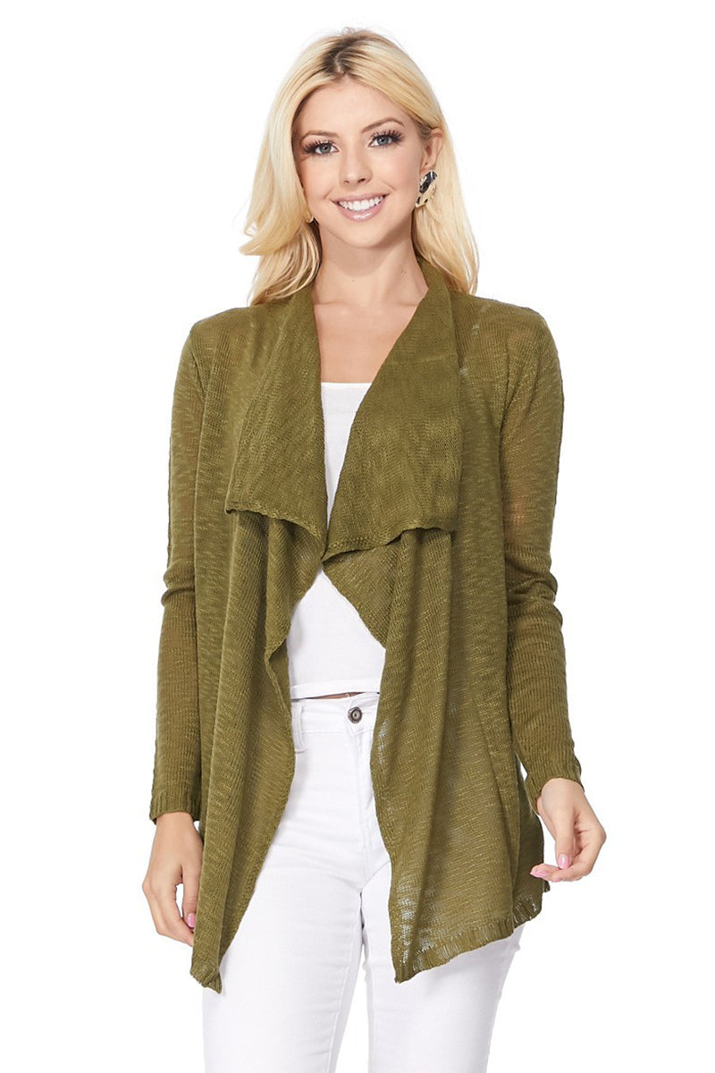 Open Front Soft Sheer Slub Cardigan | YEMAK Sweaters