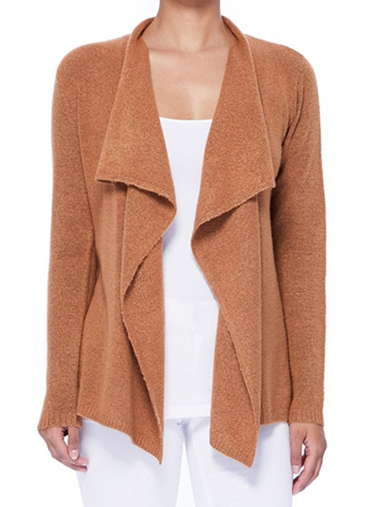 Open Front Long Sleeve Draped Cardigan Sweater | YEMAK