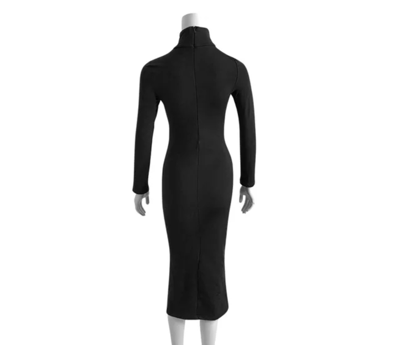 Long Sleeve Fleece-Lined Turtleneck Bandage Dress