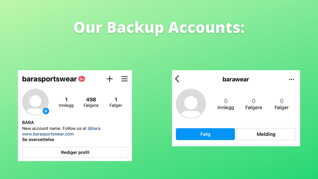 BARA Sportswear Backup Accounts