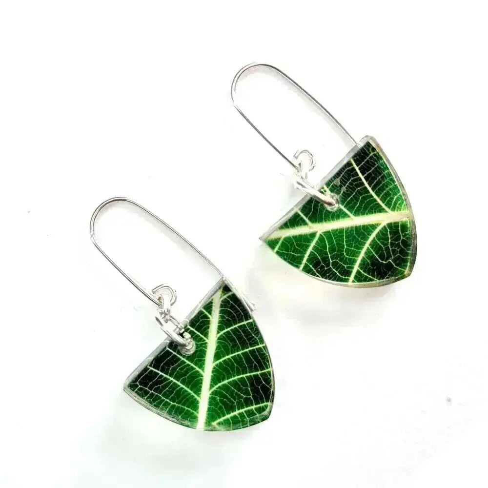 Project Cece  Evergreen Leaf Recycled Rubber Earrings