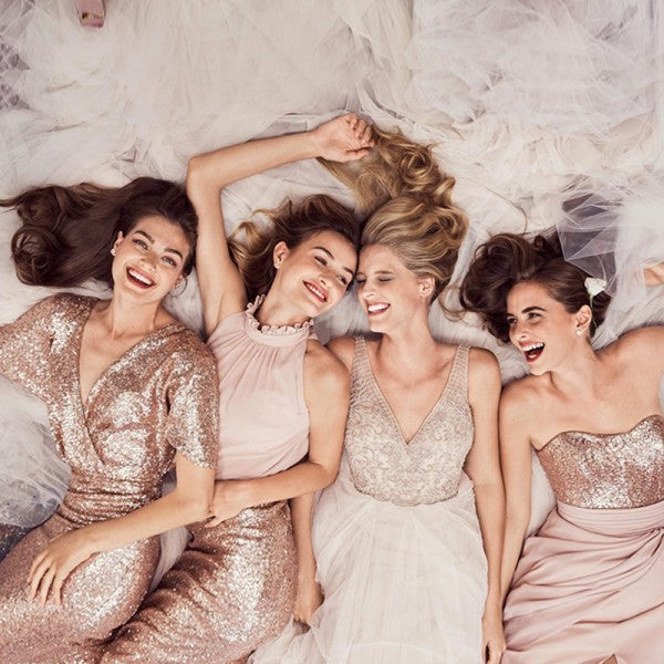 blush glitter bridesmaid dresses
