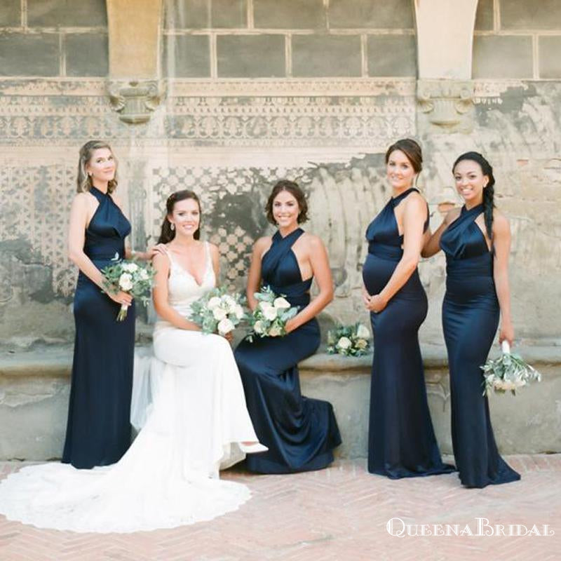 navy silk bridesmaid dress